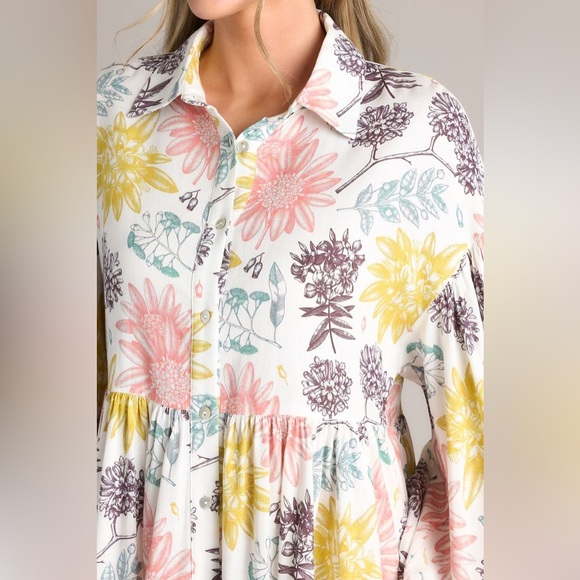 NWT-Ivory Floral Print Dress- AURA - Picture 7 of 9